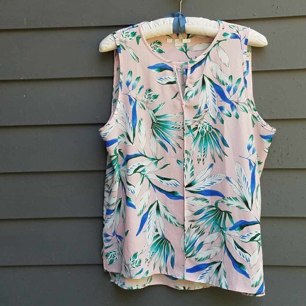 C & E Pink Tropical Sleeveless Blouse size XL